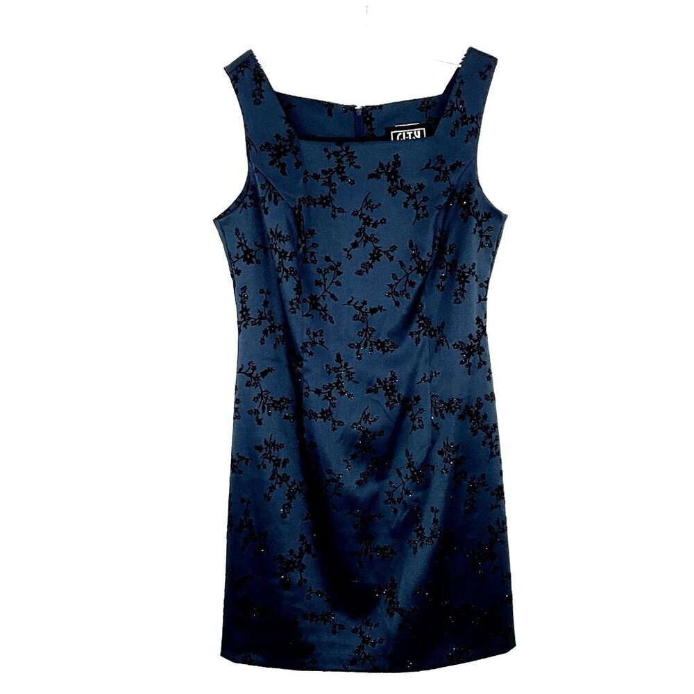 Vintage City Triangles Dress Blue Floral Babydoll Tank Dress Grunge USA Y2K 90s